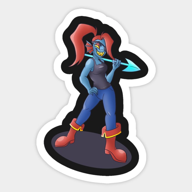 Undyne strikes a pose Sticker by HoneyHeartStudios